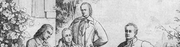 Schiller, Wilhelm und Alexander von Humboldt und Johann Wolfgang von Goethe in Jena, um 1797 - gemeinfrei - Wikipedia (siehe unten) Schiller, Wilhelm und Alexander von Humboldt und Johann Wolfgang von Goethe in Jena, um 1797